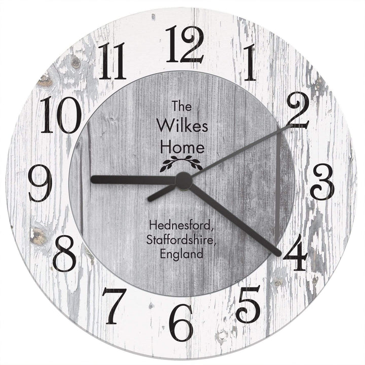 Personalised Memento Clocks &amp; Watches Personalised Any Message Shabby Chic Large Wooden Clock