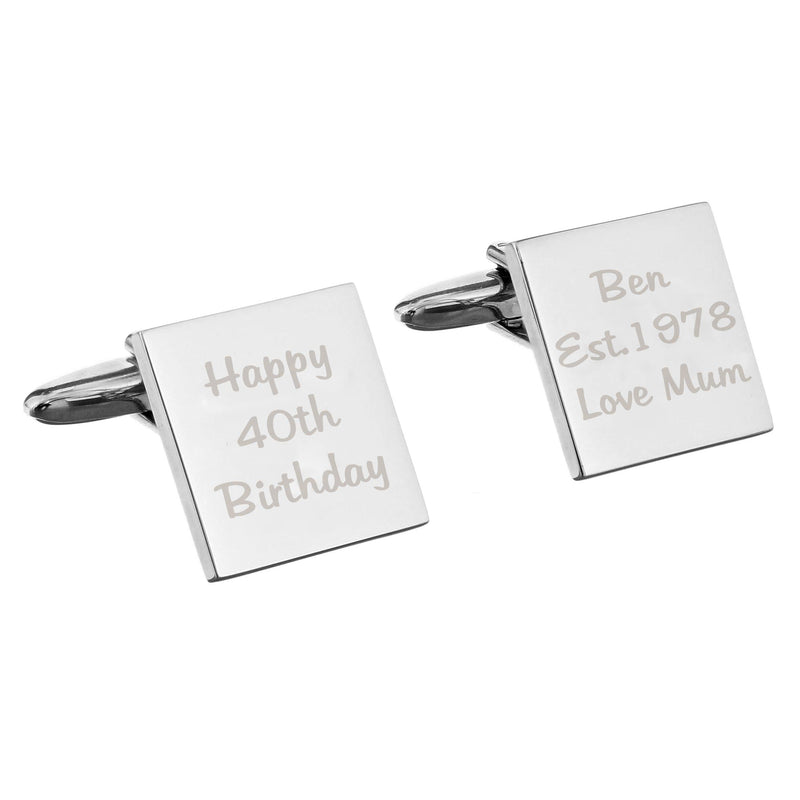 Personalised Memento Jewellery Personalised Any Message Square Cufflinks - 3 lines