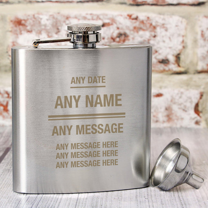 Personalised Memento Personalised Any Message Stainless Steel Hip Flask
