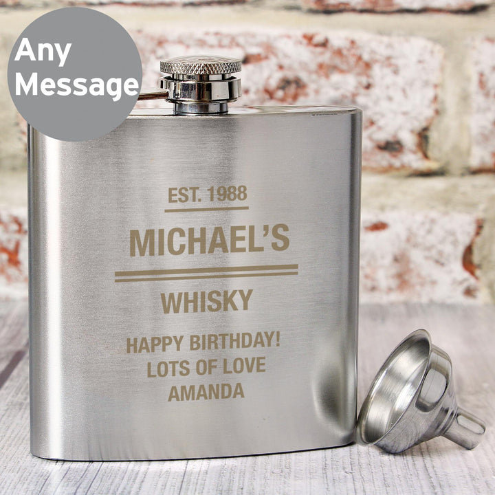 Personalised Memento Personalised Any Message Stainless Steel Hip Flask