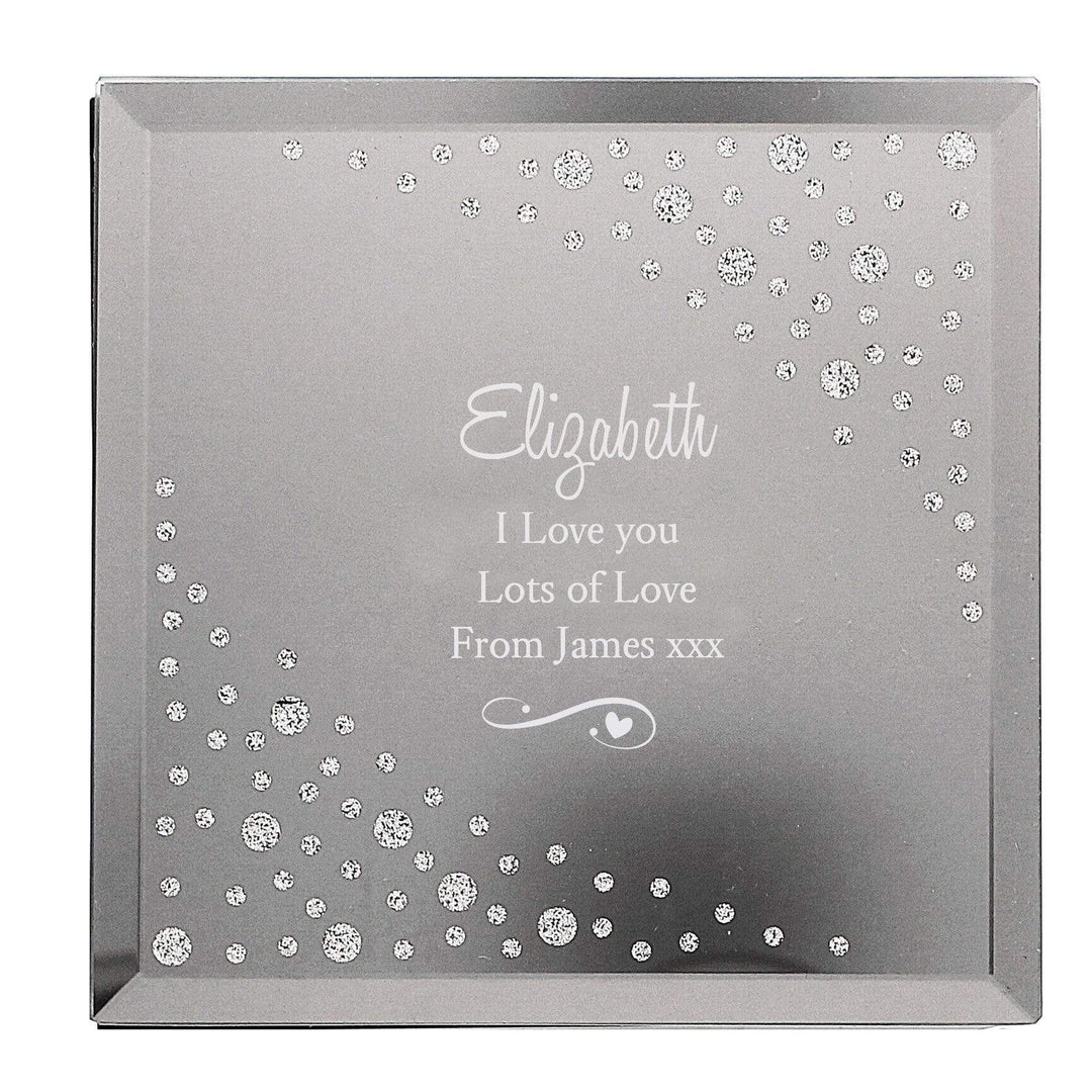 Personalised Memento Trinket, Jewellery &amp; Keepsake Boxes Personalised Any Message Swirls &amp; Hearts Diamante Glass Trinket Box