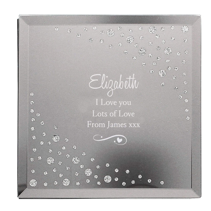 Personalised Memento Trinket, Jewellery &amp; Keepsake Boxes Personalised Any Message Swirls &amp; Hearts Diamante Glass Trinket Box