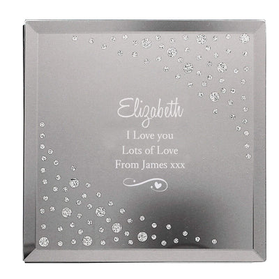 Personalised Memento Trinket, Jewellery & Keepsake Boxes Personalised Any Message Swirls & Hearts Diamante Glass Trinket Box
