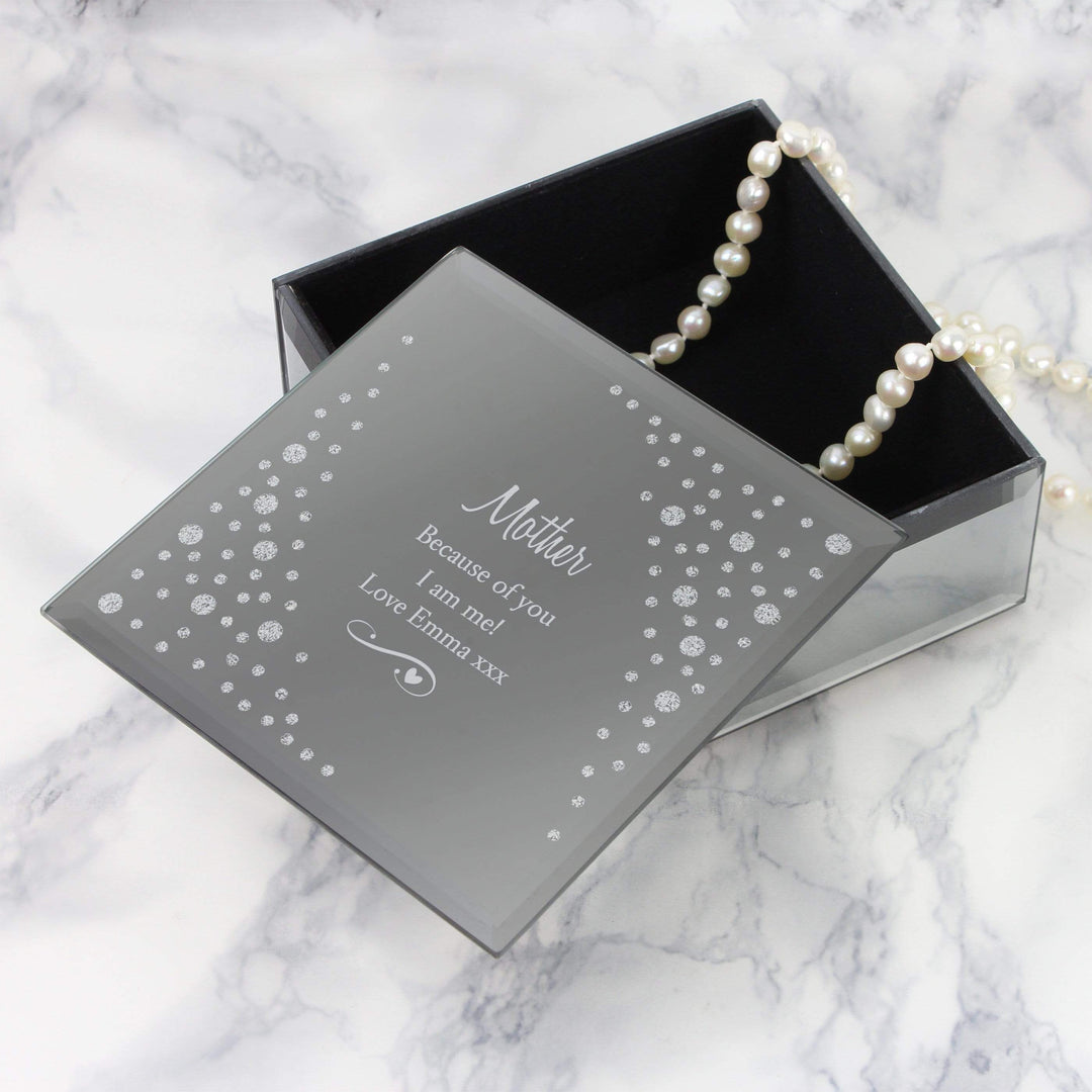 Personalised Memento Trinket, Jewellery &amp; Keepsake Boxes Personalised Any Message Swirls &amp; Hearts Diamante Glass Trinket Box
