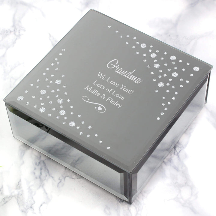 Personalised Memento Trinket, Jewellery &amp; Keepsake Boxes Personalised Any Message Swirls &amp; Hearts Diamante Glass Trinket Box