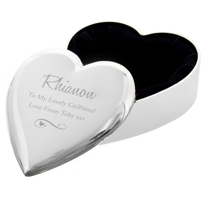 Personalised Memento Trinket, Jewellery & Keepsake Boxes Personalised Any Message Swirls & Hearts Heart Trinket Box