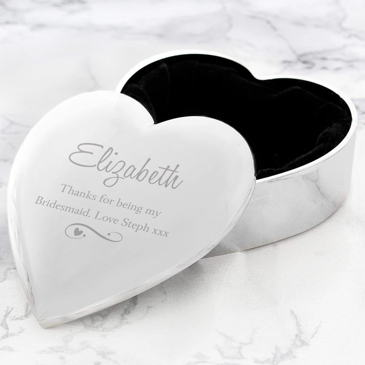 Personalised Memento Trinket, Jewellery &amp; Keepsake Boxes Personalised Any Message Swirls &amp; Hearts Heart Trinket Box