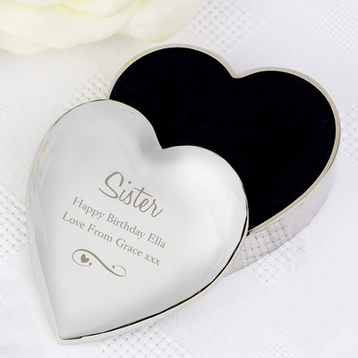 Personalised Memento Trinket, Jewellery & Keepsake Boxes Personalised Any Message Swirls & Hearts Heart Trinket Box