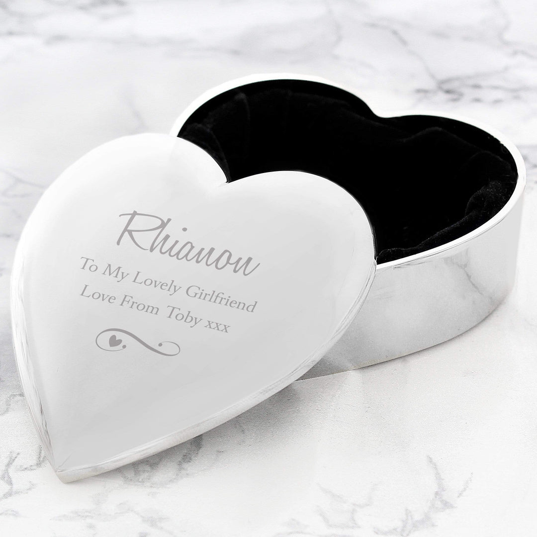 Personalised Memento Trinket, Jewellery &amp; Keepsake Boxes Personalised Any Message Swirls &amp; Hearts Heart Trinket Box