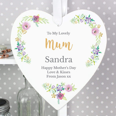 Personalised Memento Hanging Decorations & Signs Personalised Any Role 'Floral Watercolour' Large Wooden Heart Decoration