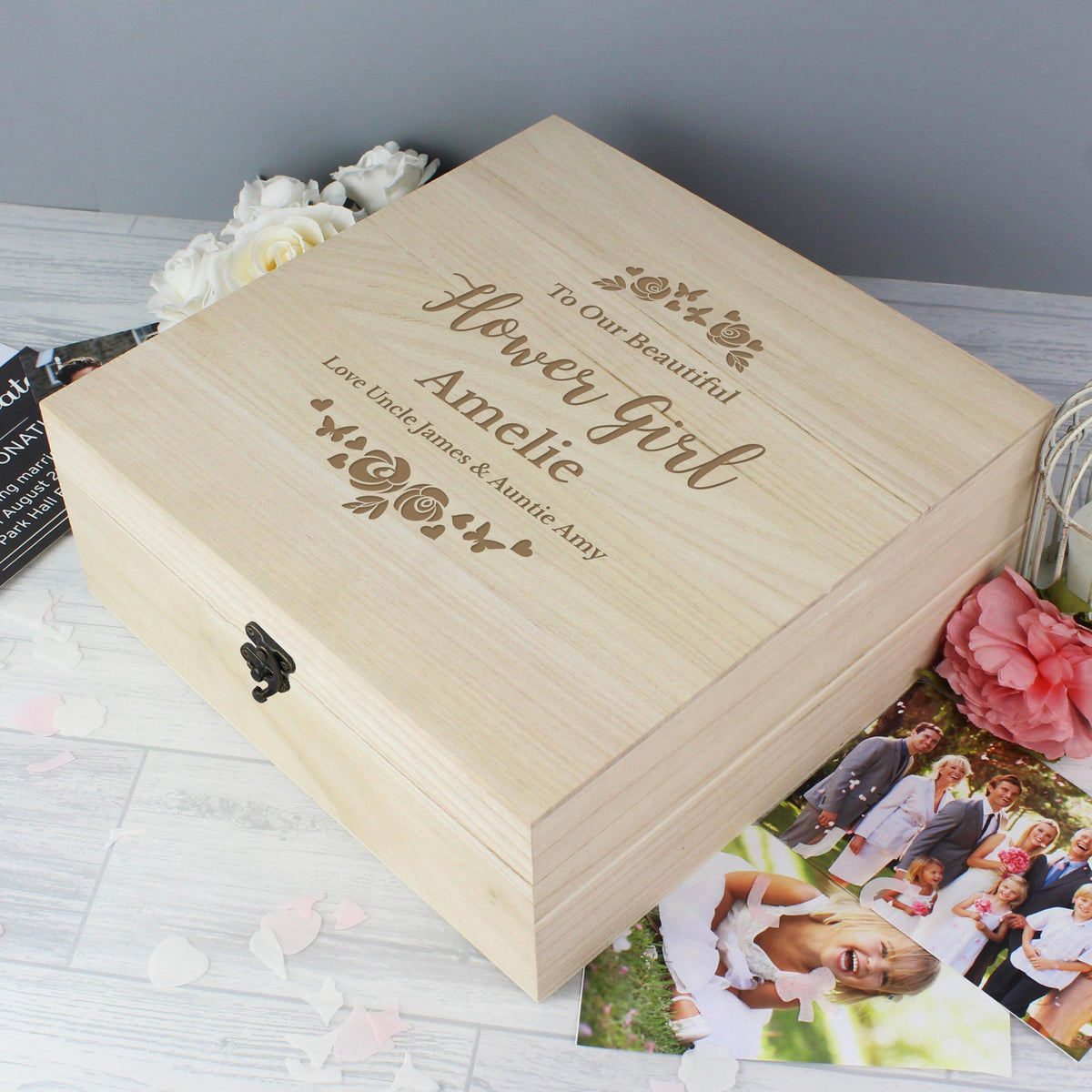 Personalised Memento Personalised Any Role 'Floral Watercolour Wedding' Large Wooden Keepsake Box