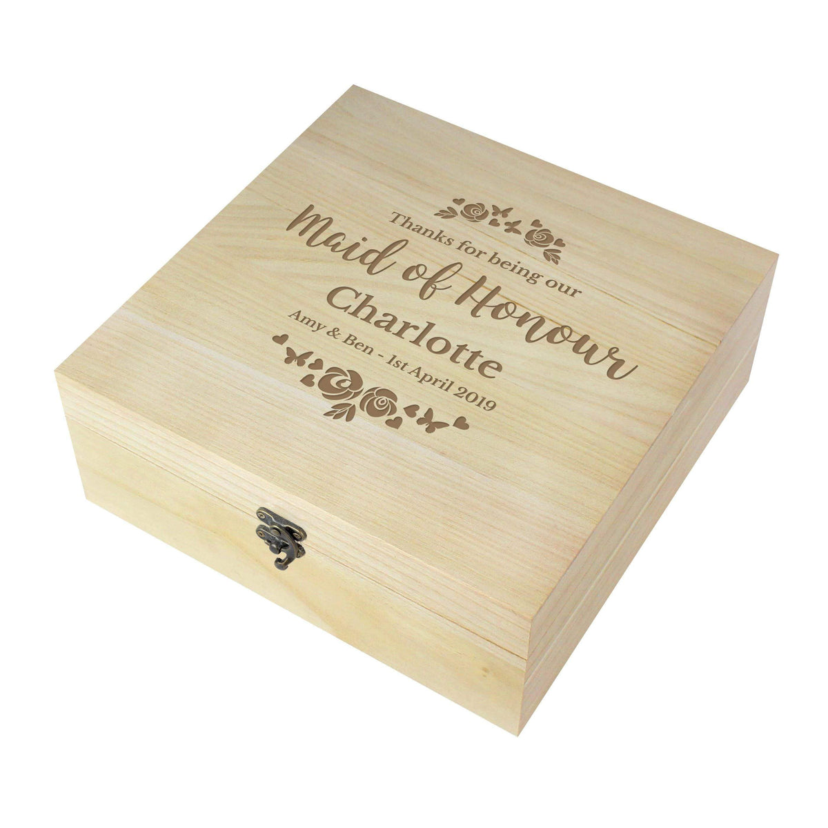 Personalised Memento Personalised Any Role 'Floral Watercolour Wedding' Large Wooden Keepsake Box