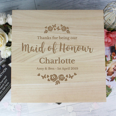 Personalised Memento Personalised Any Role 'Floral Watercolour Wedding' Large Wooden Keepsake Box