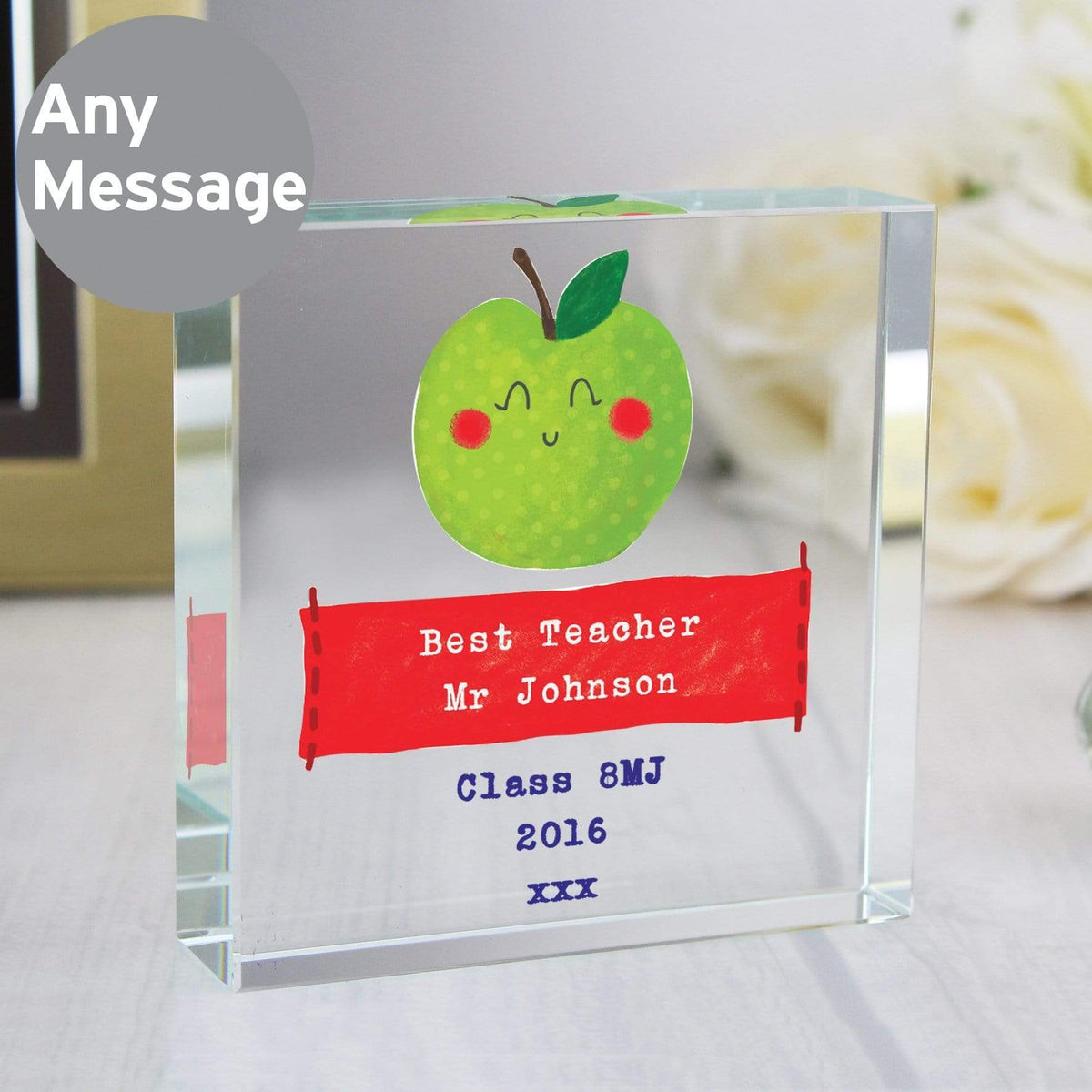 Personalised Memento Ornaments Personalised Apple for the Teacher Large Crystal Token