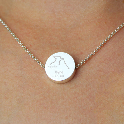 Personalised Memento Jewellery Personalised Aquarius Zodiac Star Sign Silver Tone Necklace (January 20th - February 18th)