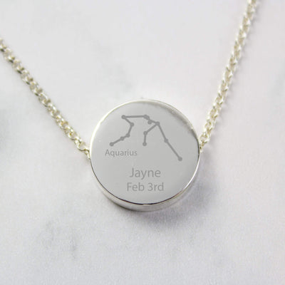 Personalised Memento Jewellery Personalised Aquarius Zodiac Star Sign Silver Tone Necklace (January 20th - February 18th)