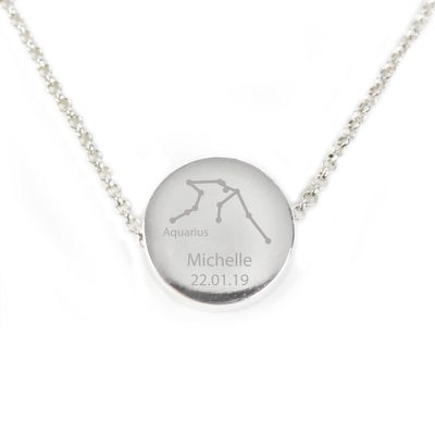 Personalised Memento Jewellery Personalised Aquarius Zodiac Star Sign Silver Tone Necklace (January 20th - February 18th)