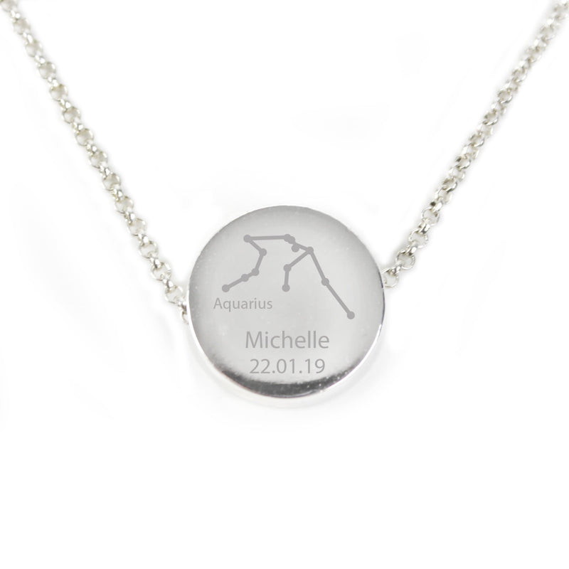 Personalised Memento Jewellery Personalised Aquarius Zodiac Star Sign Silver Tone Necklace (January 20th - February 18th)