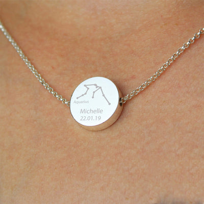 Personalised Memento Jewellery Personalised Aquarius Zodiac Star Sign Silver Tone Necklace (January 20th - February 18th)