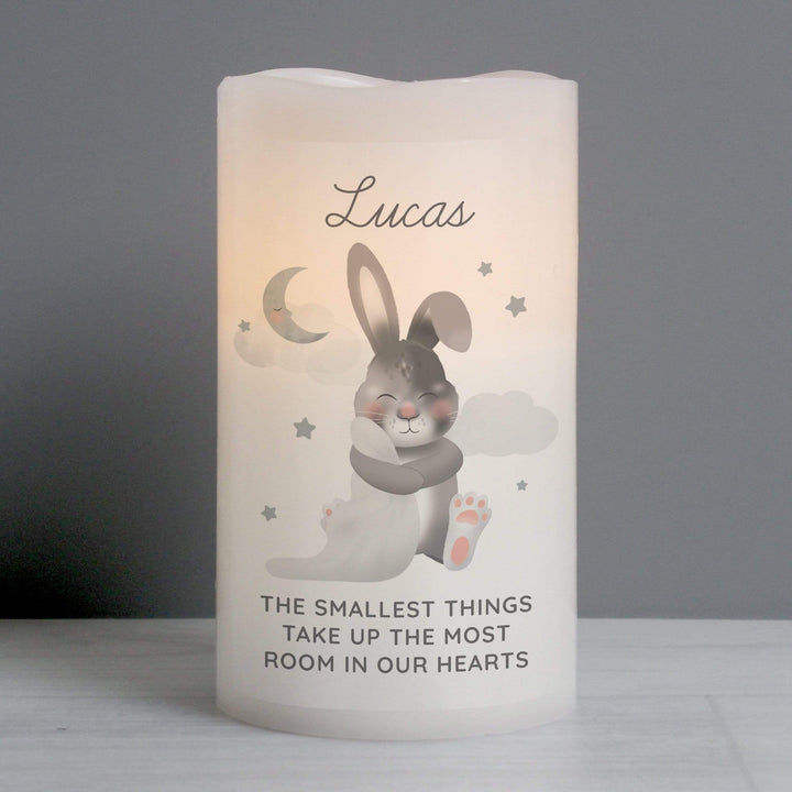 Personalised Memento LED Lights, Candles &amp; Decorations Personalised Baby Bunny LED Candle