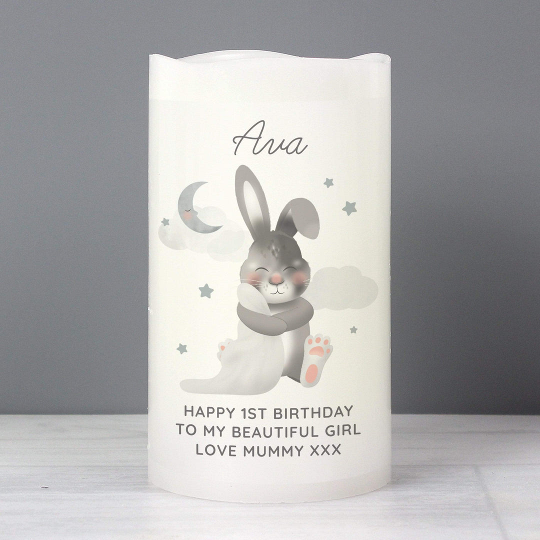 Personalised Memento LED Lights, Candles &amp; Decorations Personalised Baby Bunny LED Candle