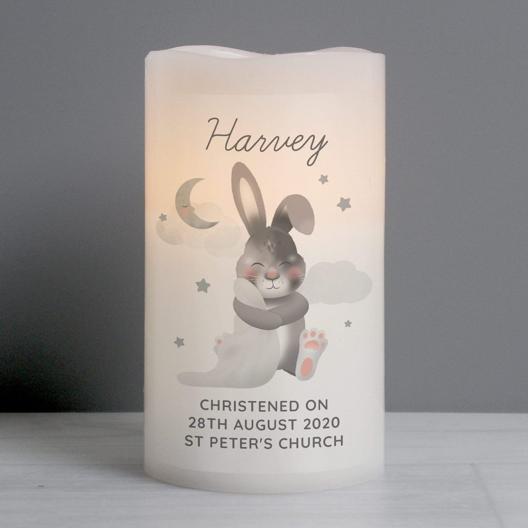 Personalised Memento LED Lights, Candles &amp; Decorations Personalised Baby Bunny LED Candle