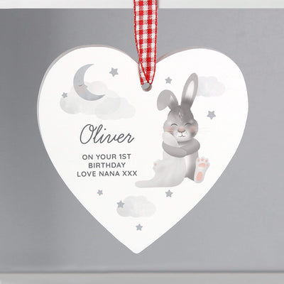 Personalised Memento Wooden Personalised Baby Bunny Wooden Heart Decoration