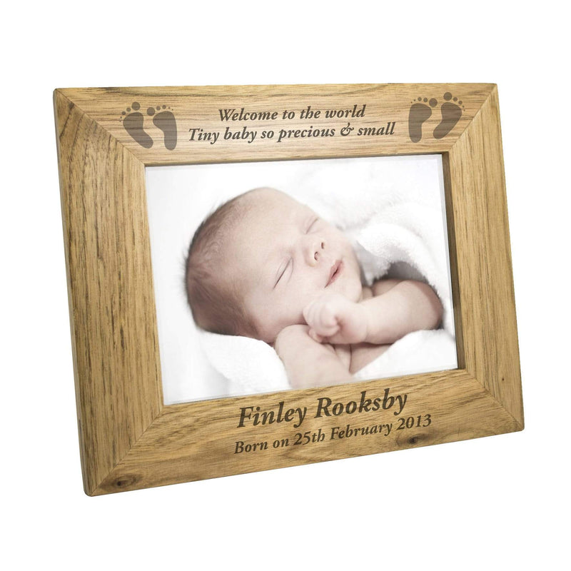 Personalised Memento Wooden Personalised Baby Feet 7x5 Landscape Wooden Photo Frame