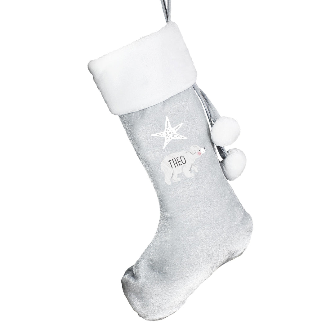 Personalised Memento Personalised Baby Polar Bear Luxury Silver Grey Stocking