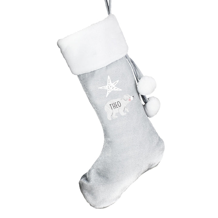 Personalised Memento Personalised Baby Polar Bear Luxury Silver Grey Stocking