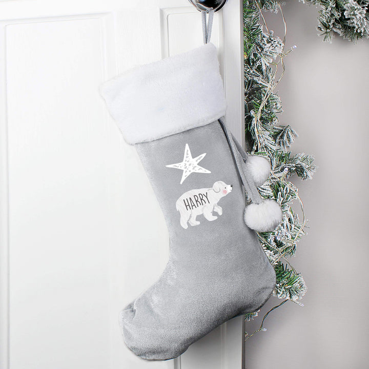 Personalised Memento Personalised Baby Polar Bear Luxury Silver Grey Stocking