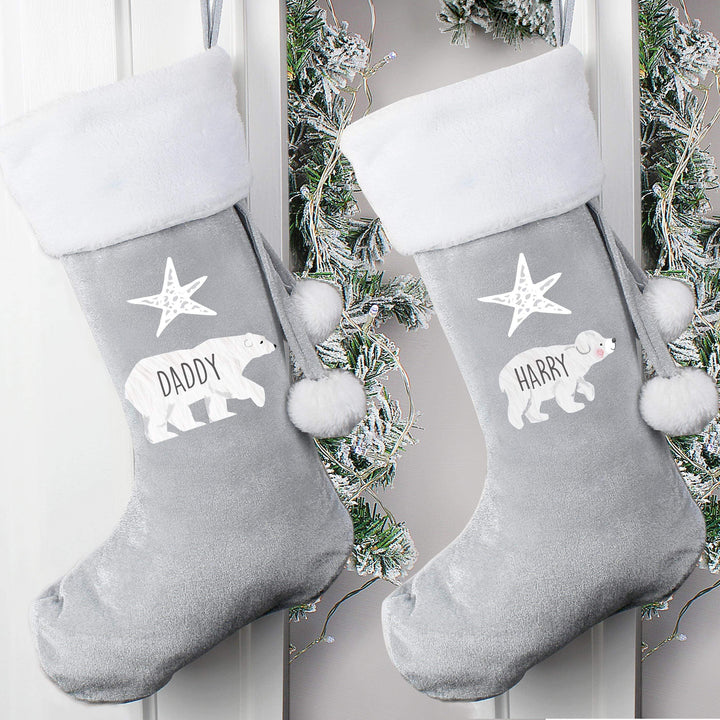 Personalised Memento Personalised Baby Polar Bear Luxury Silver Grey Stocking