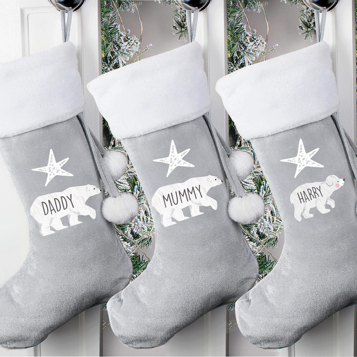 Personalised Memento Personalised Baby Polar Bear Luxury Silver Grey Stocking
