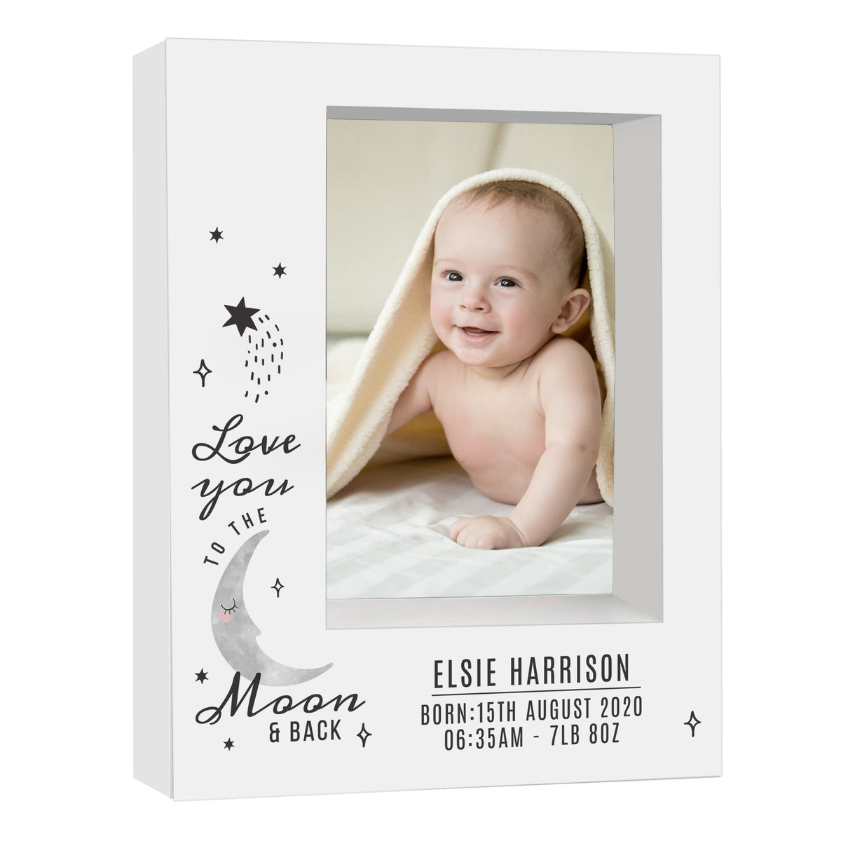 Personalised Memento Photo Frames, Albums and Guestbooks Personalised Baby To The Moon and Back 5x7 Box Photo Frame