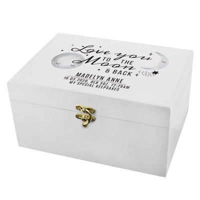 Personalised Memento Storage Personalised Baby To The Moon and Back White Wooden Keepsake Box