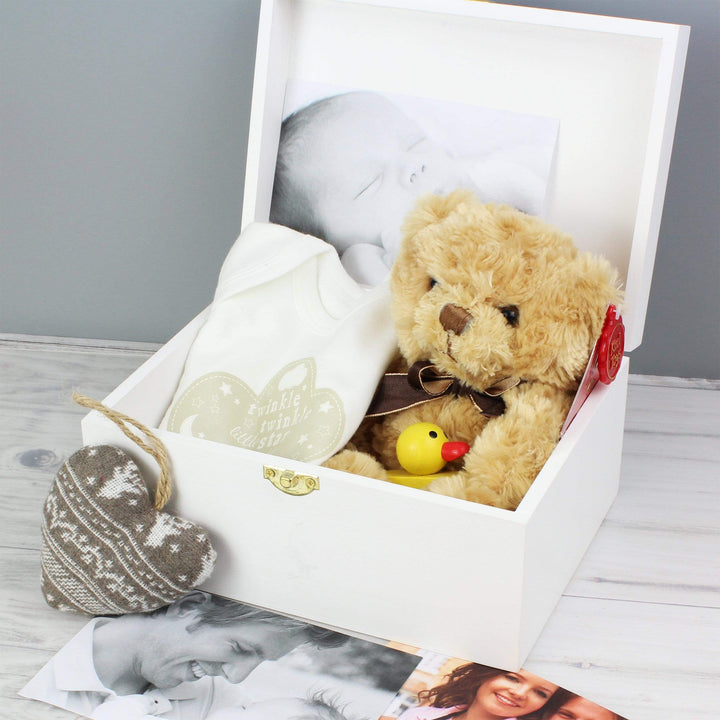 Personalised Memento Storage Personalised Baby To The Moon and Back White Wooden Keepsake Box