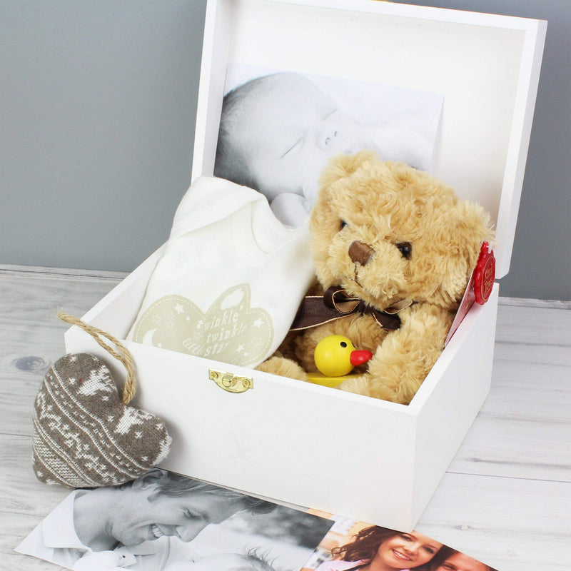 Personalised Memento Storage Personalised Baby To The Moon and Back White Wooden Keepsake Box