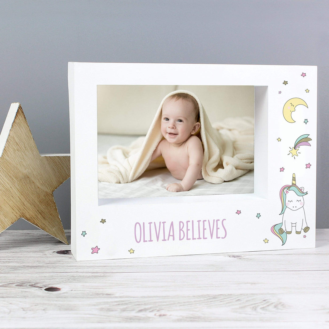 Personalised Memento Photo Frames, Albums and Guestbooks Personalised Baby Unicorn 7x5 Landscape Box Photo Frame