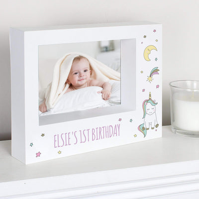 Personalised Memento Photo Frames, Albums and Guestbooks Personalised Baby Unicorn 7x5 Landscape Box Photo Frame