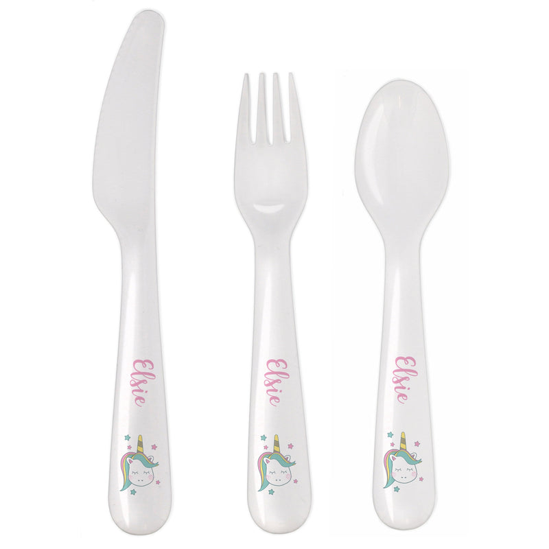 Personalised Memento Mealtime Essentials Personalised Baby Unicorn Plastic Cutlery