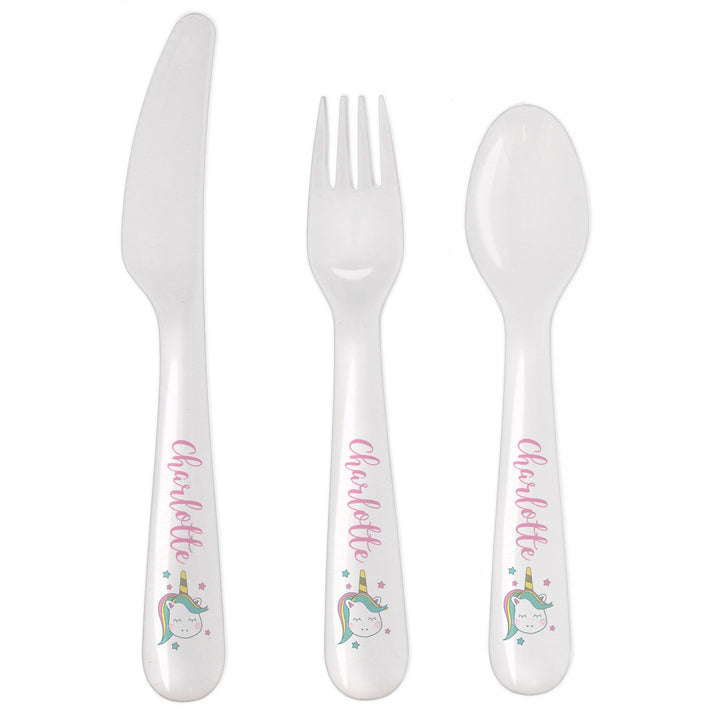 Personalised Memento Mealtime Essentials Personalised Baby Unicorn Plastic Cutlery