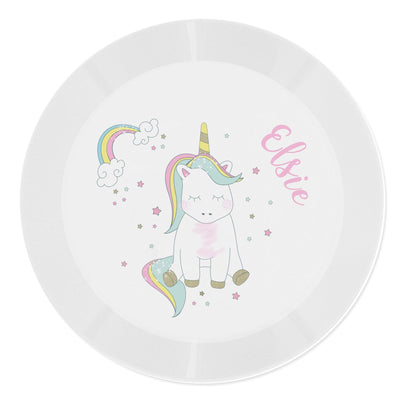 Personalised Memento Mealtime Essentials Personalised Baby Unicorn Plastic Plate