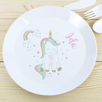 Personalised Memento Mealtime Essentials Personalised Baby Unicorn Plastic Plate