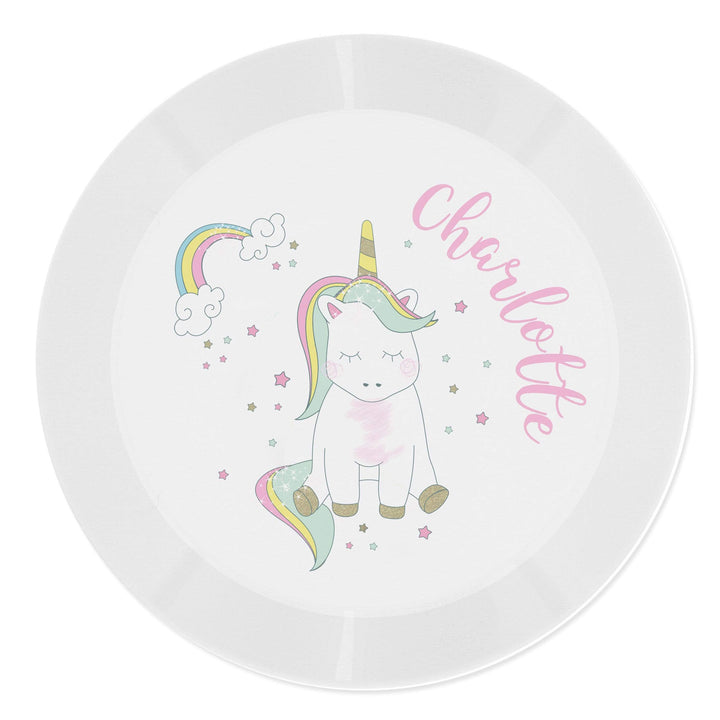 Personalised Memento Mealtime Essentials Personalised Baby Unicorn Plastic Plate