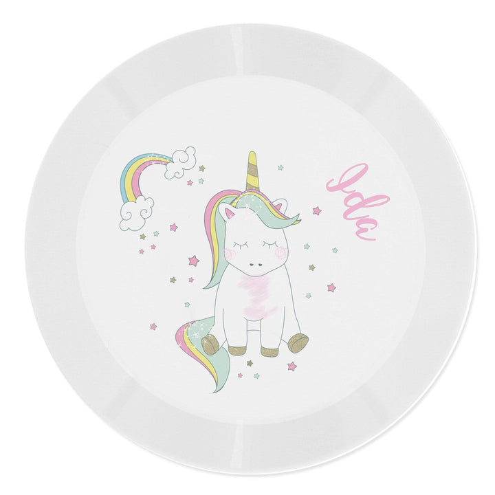 Personalised Memento Mealtime Essentials Personalised Baby Unicorn Plastic Plate