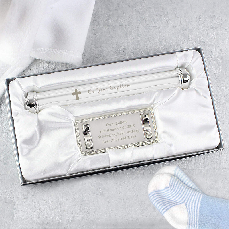 Personalised Memento Keepsakes Personalised Baptism Silver Plated Certificate Holder