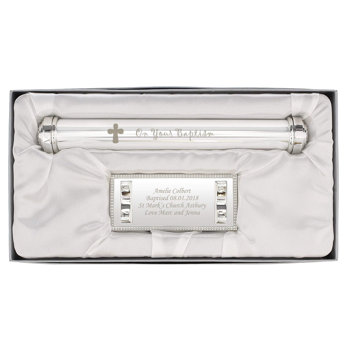 Personalised Memento Keepsakes Personalised Baptism Silver Plated Certificate Holder