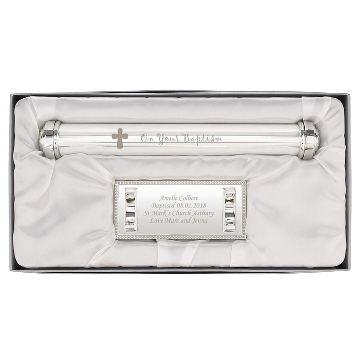 Personalised Memento Keepsakes Personalised Baptism Silver Plated Certificate Holder