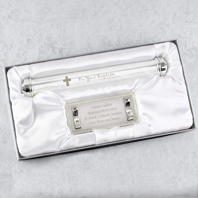 Personalised Memento Keepsakes Personalised Baptism Silver Plated Certificate Holder