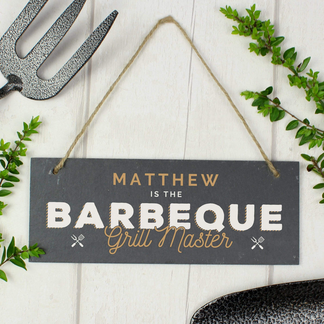 Personalised Memento Slate Personalised ""Barbeque Grill Master"" Printed Hanging Slate Plaque